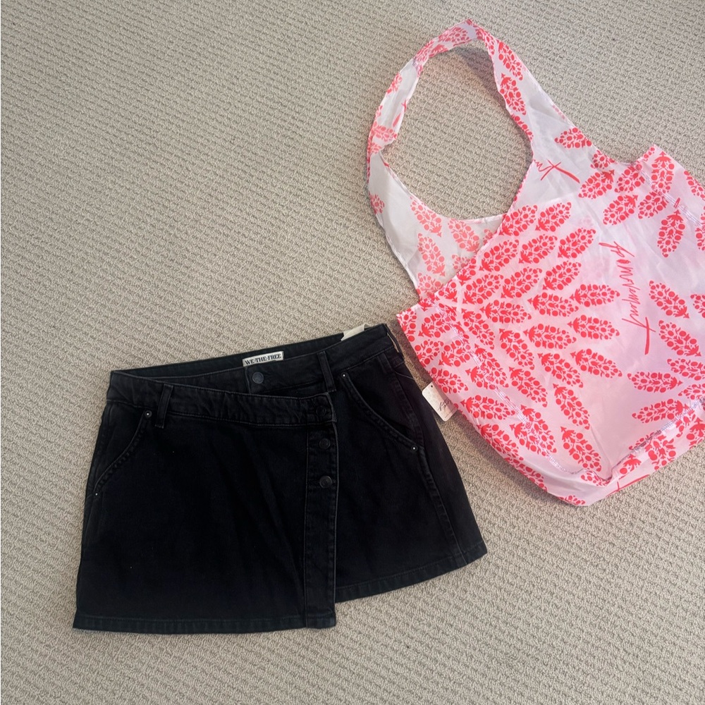NWT! Free People Black Denim Skirt & Bag